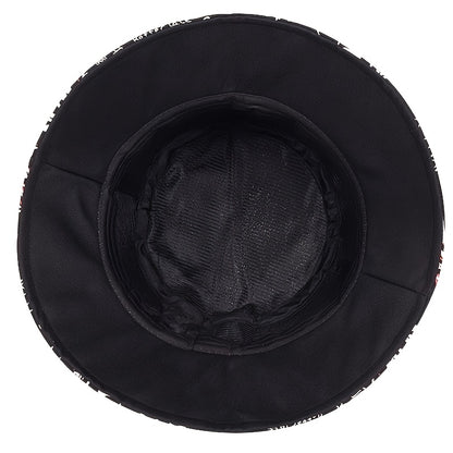 1 Men's "What" Graffiti-Style Bucket Hat - Streetwear Polyester, Hand-Washable, Black with Colorful Typography & Graphics, Perfect for Trendy Outfits