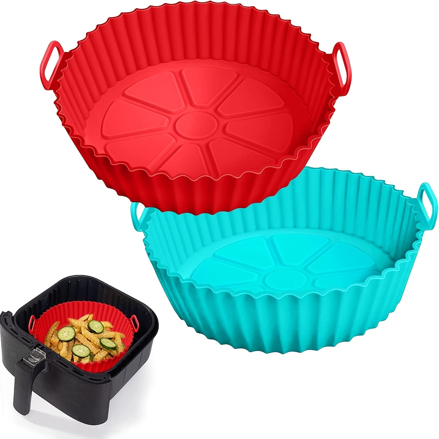 2pcs Square/rotundity Silicone Air Fryer Liner -8 Inches Reusable Air Fryer- Air Fryer Accessories - Air Fryer Insert for 4 to 7 QT Ovens And Microwave Accessories (red+blue), Air Fryer Oven Accessories, Chefman Air Fryer Acc