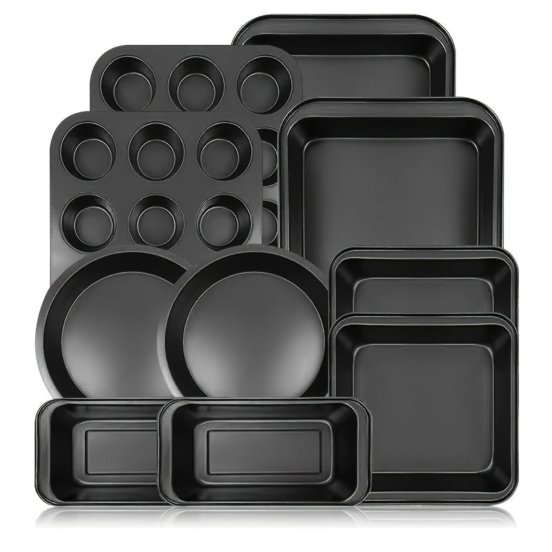 5-10pcs Non-Stick Bakeware Set, Round Cake Pan and Square Loaf & Muffin Tins with Roasting Dish – Oven Safe, Easy to Clean, Dishwasher Friendly