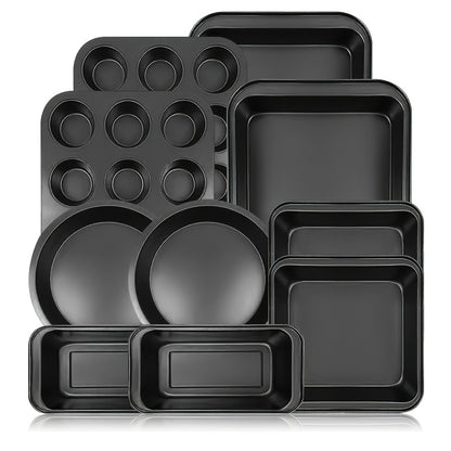 5-10pcs Non-Stick Bakeware Set, Round Cake Pan and Square Loaf & Muffin Tins with Roasting Dish – Oven Safe, Easy to Clean, Dishwasher Friendly