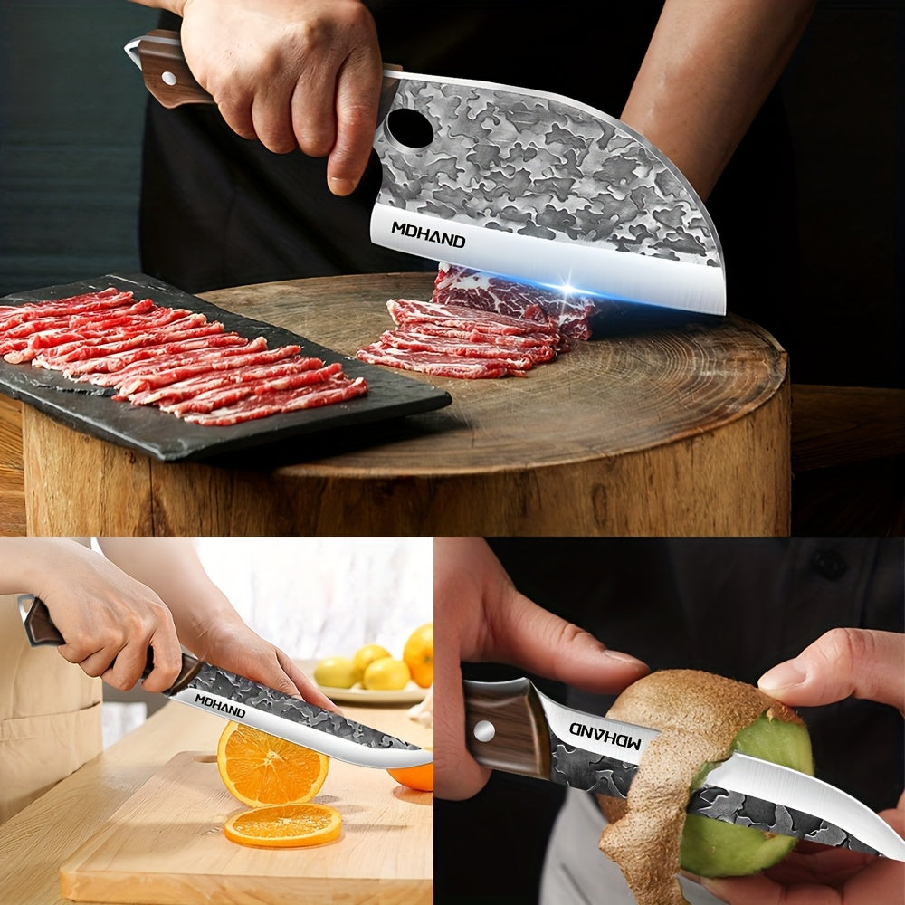 Professional 14pcs Kitchen Chef Knife Set Includes Roll Bag 3-7 Inch, Butcher, Cleaver, Boning, Utility, Splitting Knives for Meat Cutting Fruit Vegetable, High Carbon Stainless Steel Ultra Sharp, with Ergonomic Wood Handle,