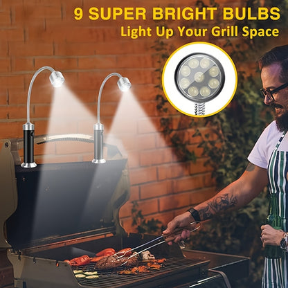 Set of 2 Magnetic LED Lights for BBQ Grilling, Featuring 360° Flexibility, Multi-Color Options, And Dual Light Heads - Perfect for Outdoor Cooking, Made of Aluminum Alloy, And Powered by Batteries (Included)