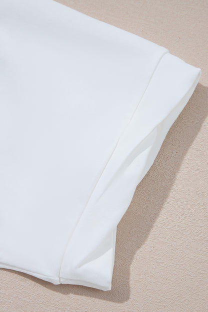 White Loose Half Sleeve Hi Low Hem T Shirt