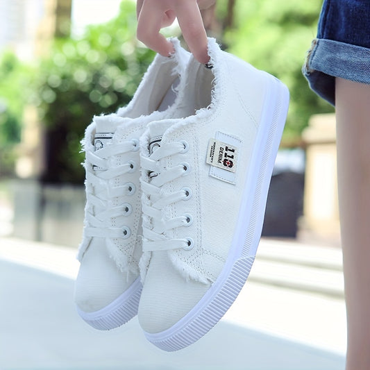 Damen-Freizeitschuhe aus Canvas mit runder Zehenpartie, einfarbig, Größe S, weiß, flache Sohle, PVC-Sohle, Obermaterial und Innensohle aus Stoff, Handwäsche, keine chemische Reinigung, Frühling, Herbst, ganzjährig 2022