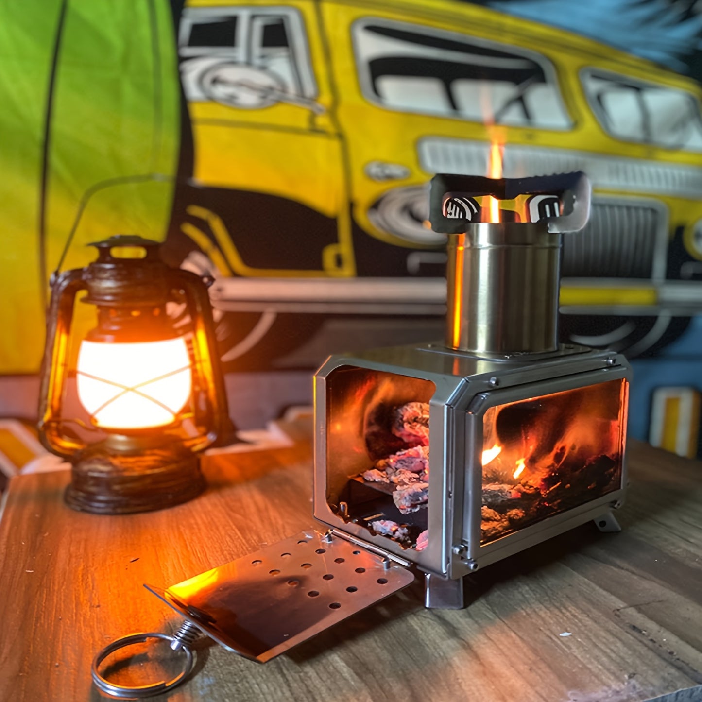 1pc Multi-functional Portable Stainless Steel Wood Stove, Lightweight Camping Cookware For Outdoor Picnic And Camping