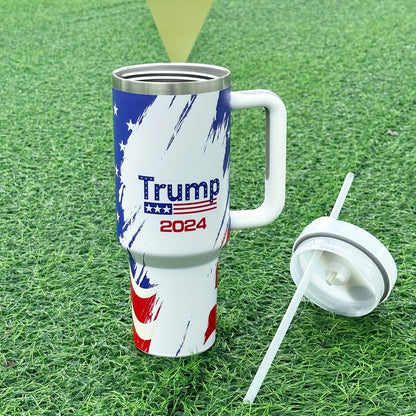 1pc, US Flag Tumbler With Lid And Straw, 40oz Stainless Steel Thermal Water Bottle With Handle, Portable Drinking Cups, For Car, Home, Office, Summer Drinkware, Travel Accessories, Home Kitchen Items, 2024 Birthday Gifts