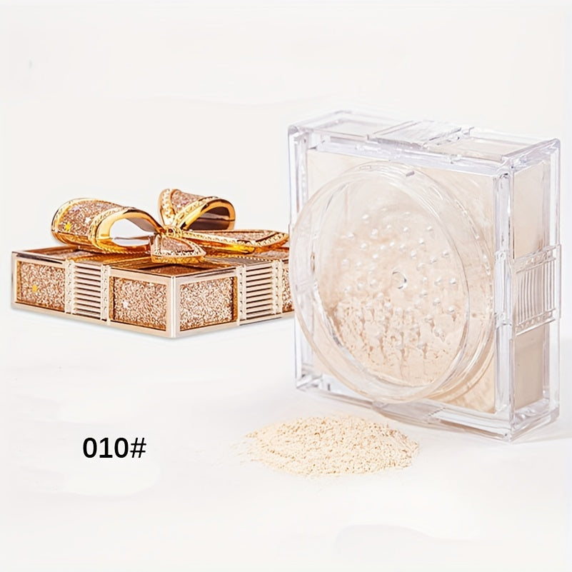 Elegant Bowknot Air Powder - Lightweight, Long-Lasting Oil Control & Waterproof Setting Powder for All Skin Tones, Ivory White & Cool Beige, Matte Finish with Glittery Golden Bow Design