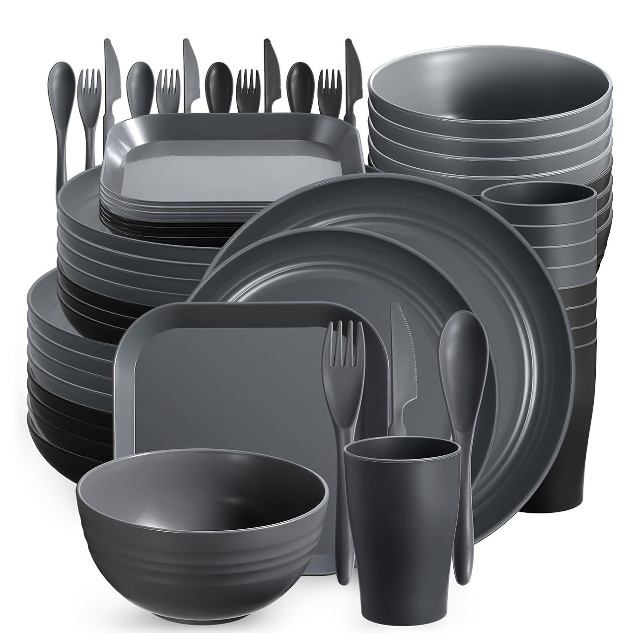 64pcs/set Wheat Straw Unbreakable Dinnerware Set - Durable, Reusable, Dishwasher Safe Tableware for Indoor/Outdoor Use - Includes Plates, Bowls, Mugs, Cutlery in Beige Color