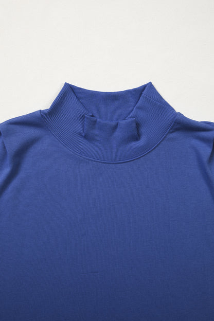 Sky Blue Solid Color High Neck Cap Sleeve Loose Top