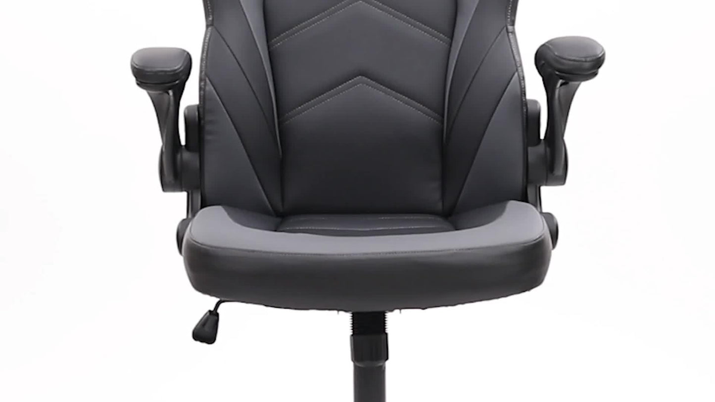 Gaming Chair, PU Leather Computer Gaming Chair, Ergonomic Home Office Desk Executive Chair, Height Adjustable Chair, Swivel Task PU Leather Racing Chair with Flip-up Armrest for Adults, Men, Girls, Gamer