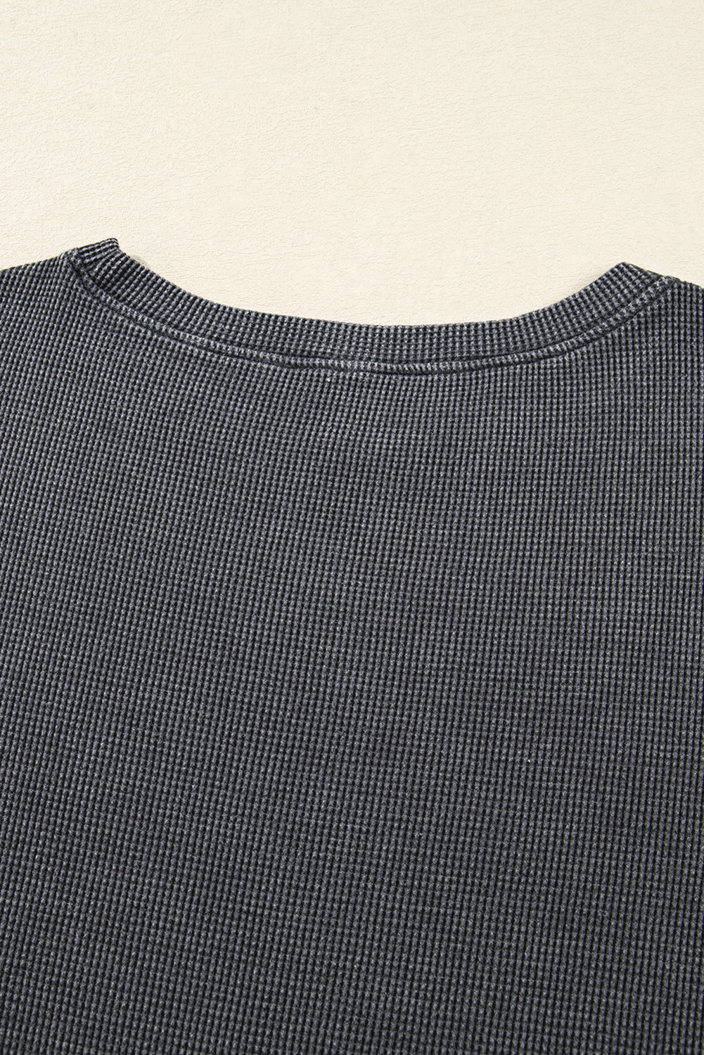 Dark Grey Waffle Knit Patchwork Long Sleeve Loose Top