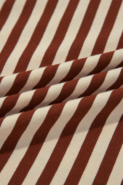 Brown Stripe Striped Colorblock Cuffs Round Neck Long Sleeve Shift Dress