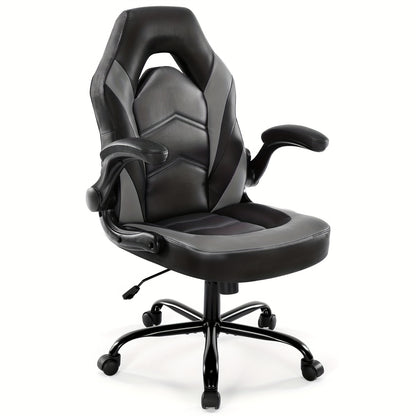 Gaming Chair, PU Leather Computer Gaming Chair, Ergonomic Home Office Desk Executive Chair, Height Adjustable Chair, Swivel Task PU Leather Racing Chair with Flip-up Armrest for Adults, Men, Girls, Gamer