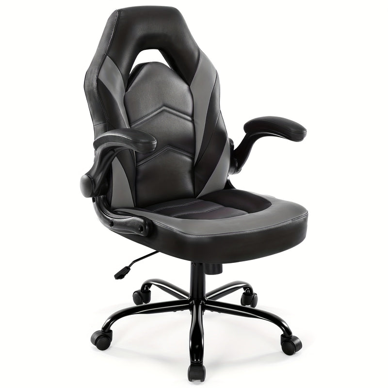 Gaming Chair, PU Leather Computer Gaming Chair, Ergonomic Home Office Desk Executive Chair, Height Adjustable Chair, Swivel Task PU Leather Racing Chair with Flip-up Armrest for Adults, Men, Girls, Gamer