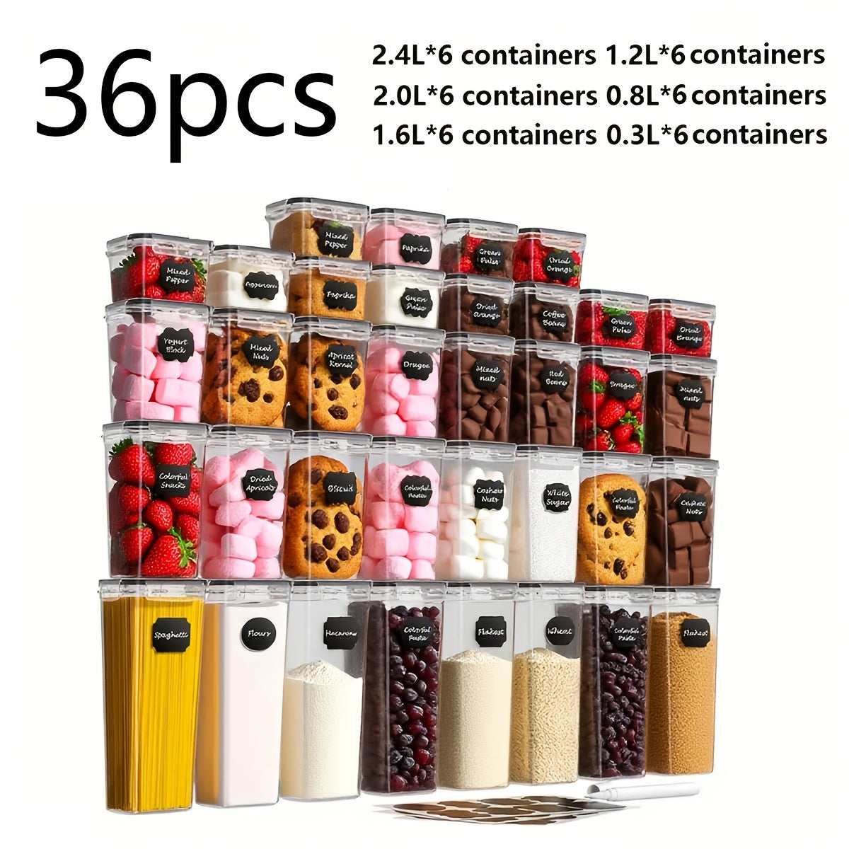 Set of Sealed Kitchen Storage Containers in Various Sizes, Free from BPA, Designed for Organizing Items Like Pasta, Snacks, Sugar, And Grains, Ensuring for longer Freshness