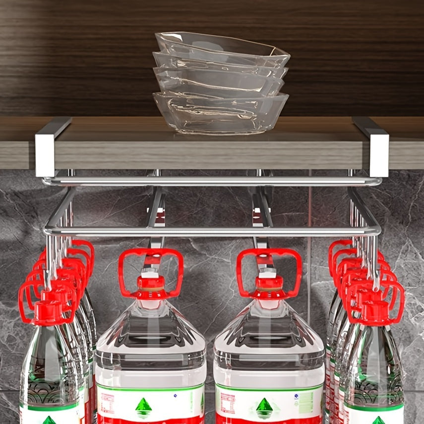 Stainless Steel No-Drill Kitchen Storage Rack for Hanging Under Cabinets, with a Board Holder, Paper Towel Holder, And Pot Lid Organizer