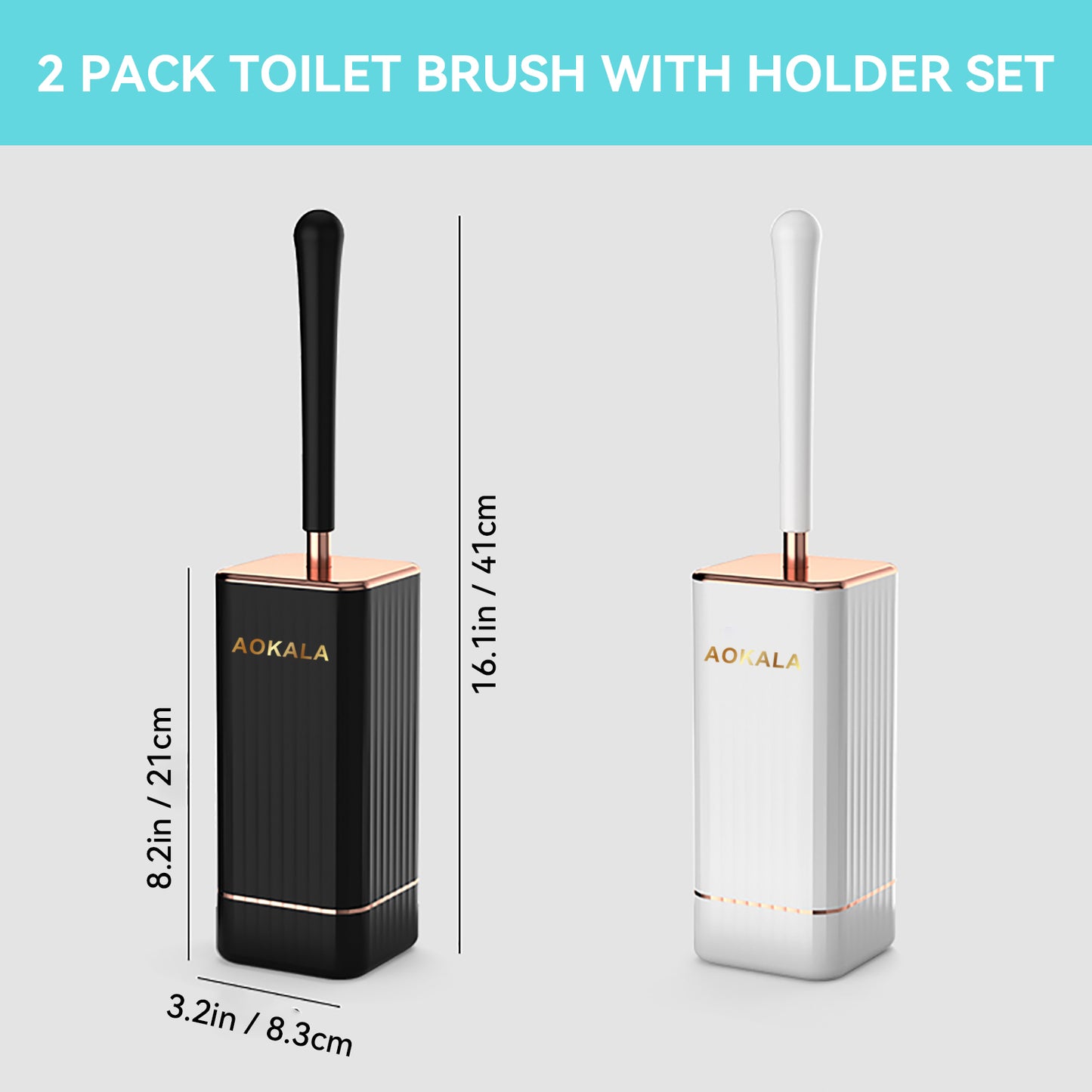 Aokala WC-Bürste mit Halter, elegantes WC-Bürsten-Set mit ergonomischem, langem Griff, modernes Badezimmer-Reinigungszubehör, langlebig, gründliche Reinigung, ideales Weihnachts- oder Halloween-Geschenk! – Schwarz &amp; Weiß