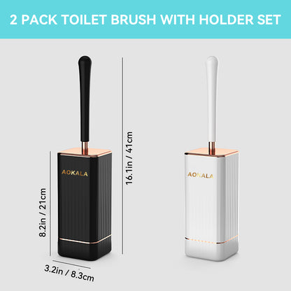 Aokala WC-Bürste mit Halter, elegantes WC-Bürsten-Set mit ergonomischem, langem Griff, modernes Badezimmer-Reinigungszubehör, langlebig, gründliche Reinigung, ideales Weihnachts- oder Halloween-Geschenk! – Schwarz &amp; Weiß