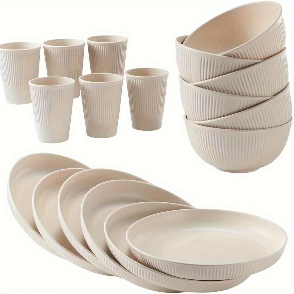 18/6pcs Unbreakable Plastic Dinnerware Set, Round, Polka Dots, Lightweight and Dishwasher Safe, Colorful, with Plants Theme, for Dorm, Kitchen, Camping, RV, and Party