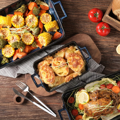 Vicrays 7-Piece Kitchen Bakeware Set, French Onion Soup Bowls With Handles, Soup Crocks for French Onion Soup, Cereal, Beef Stew, Chill, Pasta, Pot Pies, Microwave and Oven Safe (Blue)