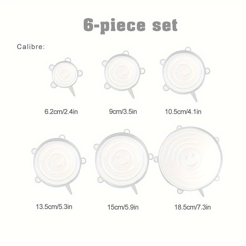 6pcs Silicone Stretch Lids - Reusable & Washable Bowl Covers, Fits Various Sizes of Food Containers, Kitchen & Dining Essentials