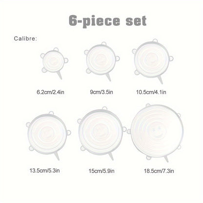 6pcs Silicone Stretch Lids - Reusable & Washable Bowl Covers, Fits Various Sizes of Food Containers, Kitchen & Dining Essentials
