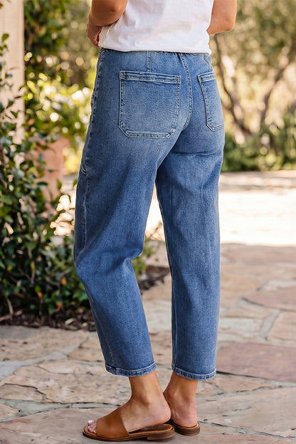 Ashleigh Blue Drawstring Waist Ankle Length Casual Jeans Regular Fit Pocket Detail Denim Pants