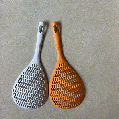 1pc Large Nylon Colander Spoon - Slotted Strainer Scoop with Long Handle for Kitchen Pasta Noodle Cooking - Easy Grip, Heat Resistant, Non-Stick, Space-Saving Kitchen Supplies and Cookware