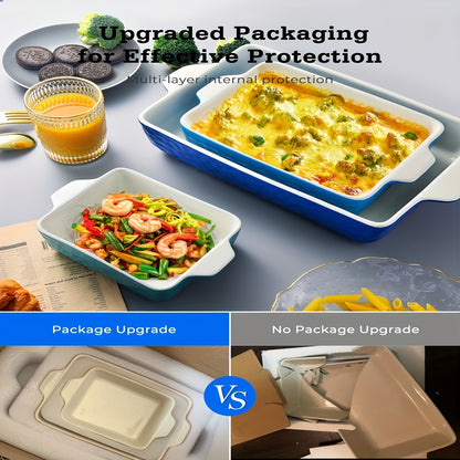 3Pack Ceramic Baking Dish for Oven Large Casserole Baking Dish with Handles Packaging Upgrade Nonstick Ceramic Bakeware for Cooking, Beautiful Color Ceramic Baking Dish Set