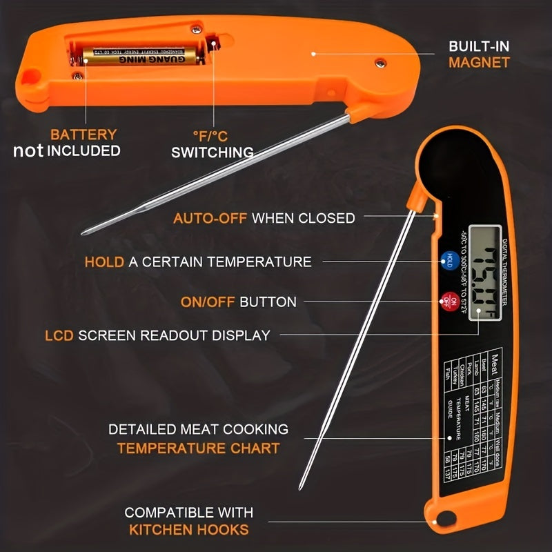 1pc WEBBQ Digital Meat Thermometer, Fast-Reading ABS Food Temperature Gauge with Hold Function, Single-Use, for Grilling BBQ, Kitchen Cooking, Adult - AAA Battery Operated (Batteries Not Included)