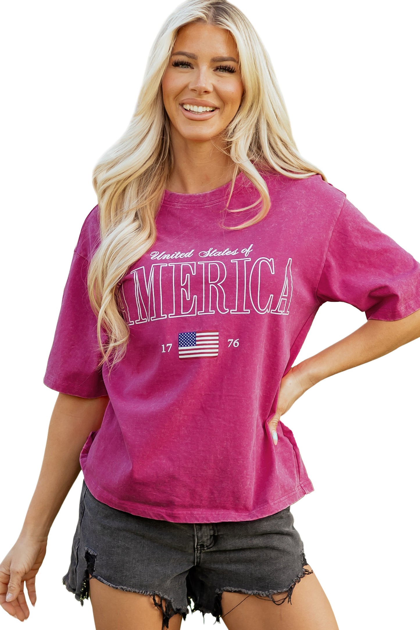 Rose Red AMERICA 1776 Graphic Mineral Wash Cotton Tee
