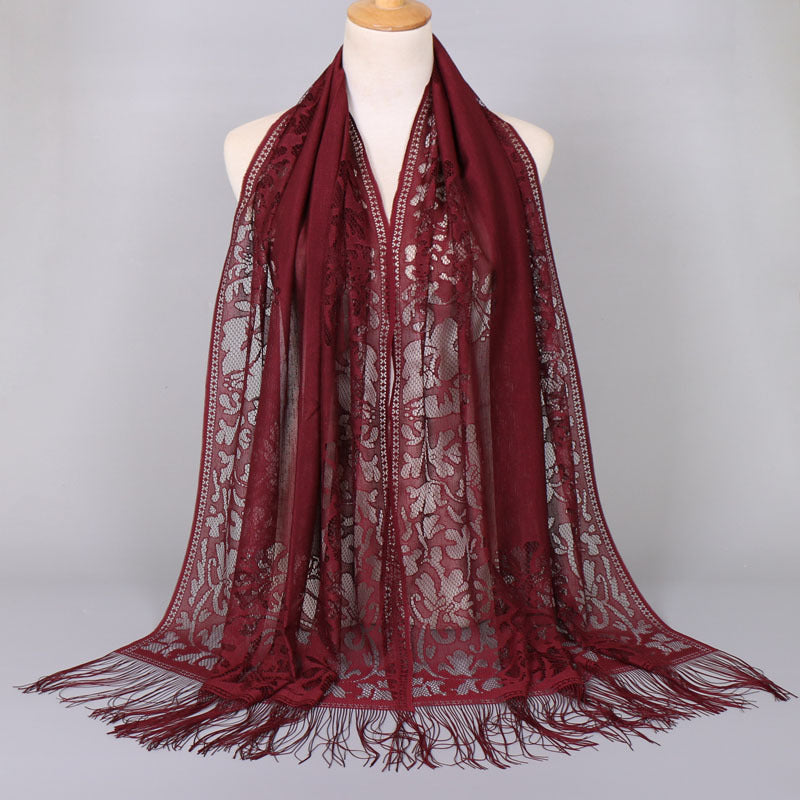 [Schal aus floraler Spitze mit Quasten] Damen-Schal aus floraler Spitze mit Quasten, weicher Netzstoff mit Fransen, Brautschal für Hochzeits- und Abendkleider