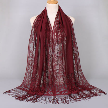 [Schal aus floraler Spitze mit Quasten] Damen-Schal aus floraler Spitze mit Quasten, weicher Netzstoff mit Fransen, Brautschal für Hochzeits- und Abendkleider