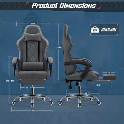 Fabric Computer Chair Gaming Chair Massage Game Chair Cloth Office Chair with Headrest, Lumbar Support & Footrest