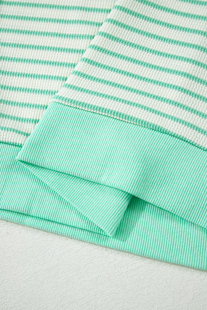Green Stripe Colorblock Trim Round Neck Short Sleeve Tee