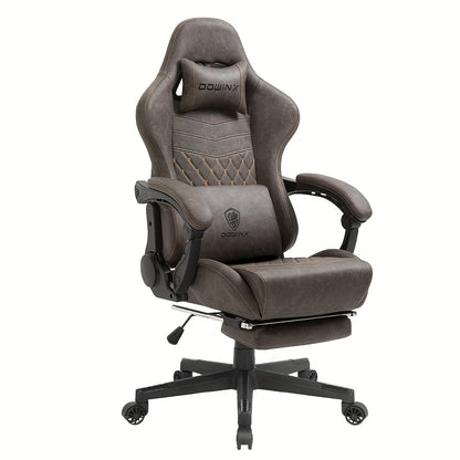 Dowinx Gaming Chair Office Desk Chair with Massage Lumbar Support, Vintage Style Task Chair PU Leather E-Sports Gamer Chair with Retractable Footrest