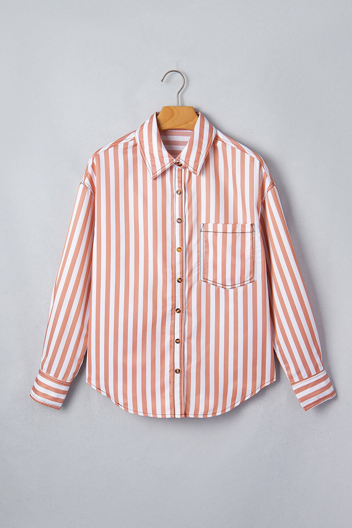 Brown Stripe Western Button Down Long Sleeve Casual Shirt