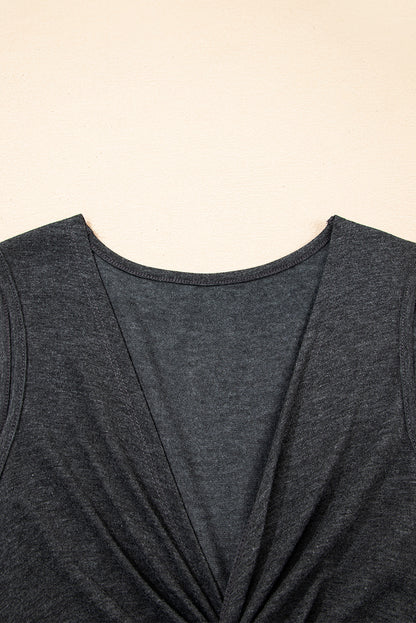 Carbon Grey Twisted Bust V Neck Sleeveless Dress