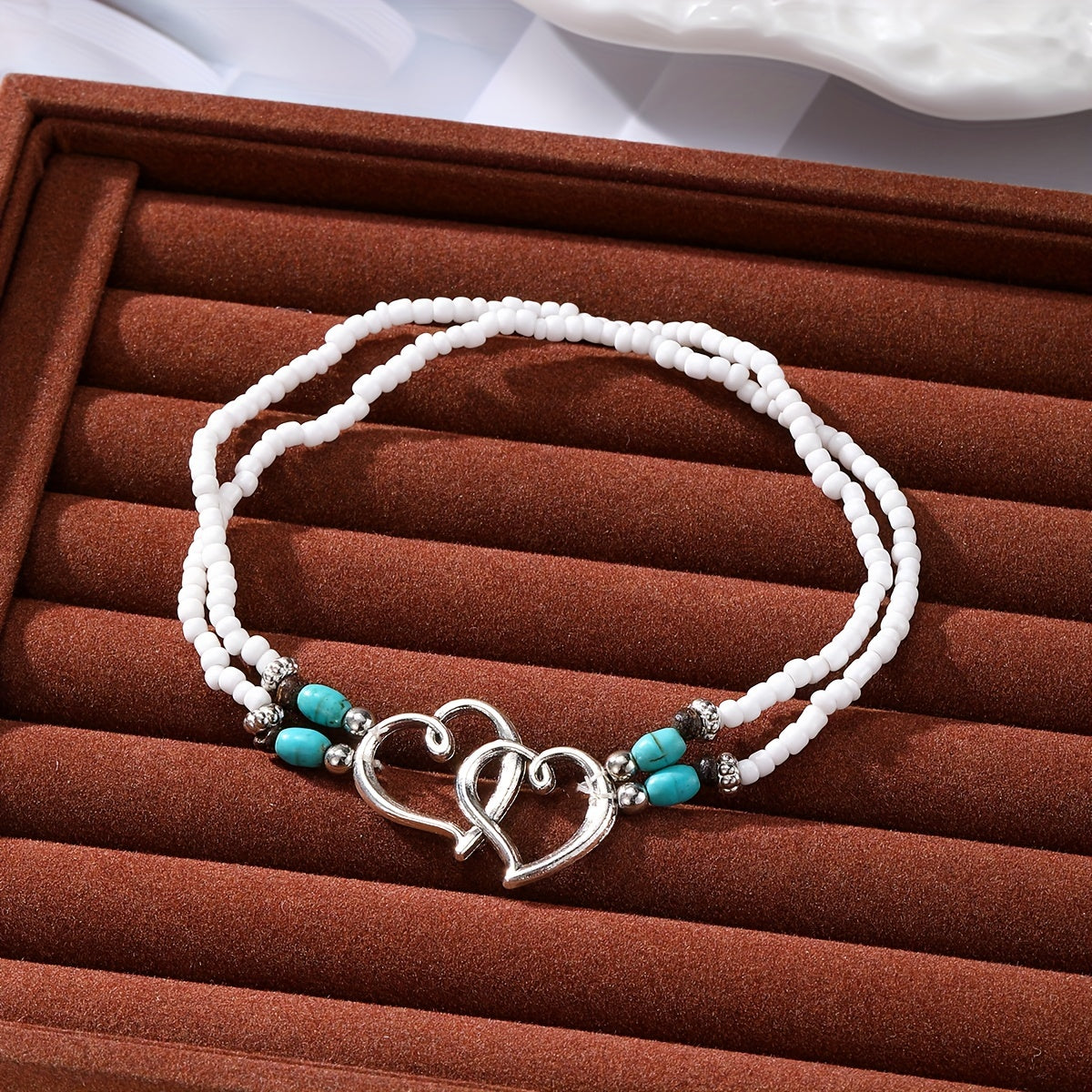 3 Pcs Shimmering Heartfelt Multicolor Beaded Anklet Set - Fashion Delicate Hollow Double Heart Design With Mini Seed Beads, Adjustable Elastic Boho Chic Anklets, Women Anklets, Surf Anklet, A Charm For Everyday Wear And Vacat