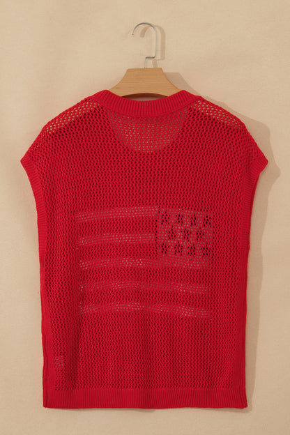 Fiery Red Flag Graphic Short Sleeve Sweater Top