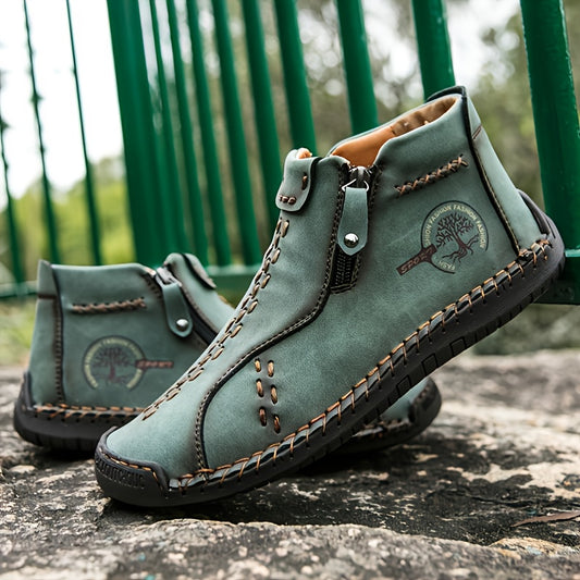 [Vintage-Stiefel] KEZZLY Vintage Herren-Stiefel mit Reißverschluss | Kurze Stiefeletten mit runder Zehenpartie und Gummisohle, Ganzjahres-Freizeit- und Sportschuhe für Outdoor-Aktivitäten