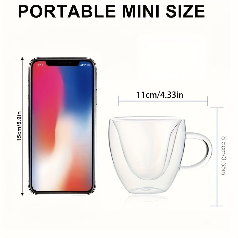 1PC 180ml Peach Heart Cup - Double Layer High Borosilicate Glass Insulated, Handle, Stamped, Whiskey Vodka Juice Water Tea Mug, Perfect for Valentine's Day, Wedding, Anniversary Gift, Summer Winter Drinkware