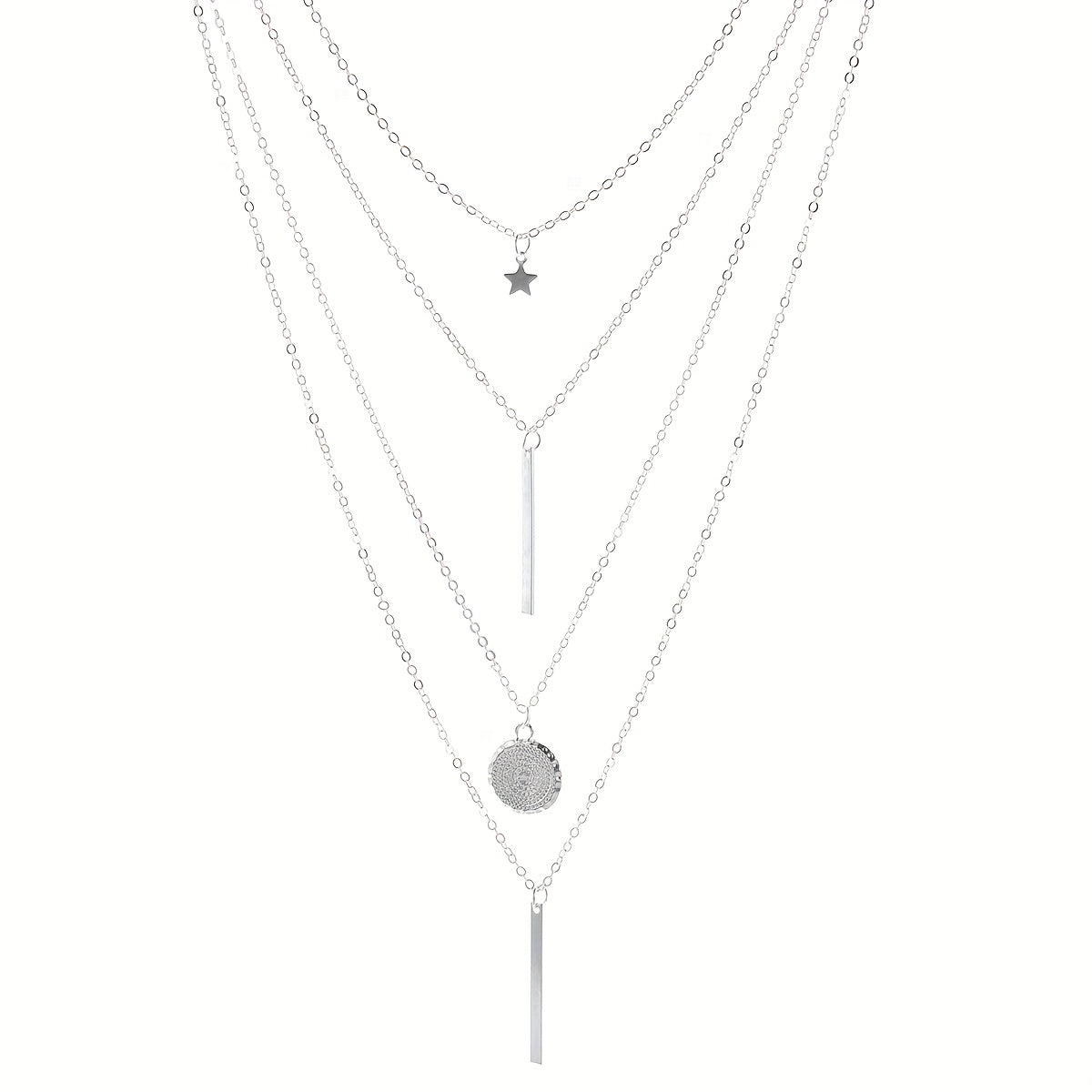 1 Modische, mehrlagige Halskette mit rundem Sternanhänger für Damen – Elegantes Accessoire, trendig