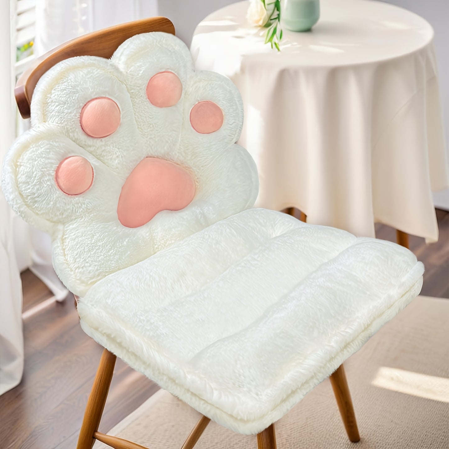 L-Shape Cat Paw Cushion - Soft Milk Velour Plush Chair Pillow with Faux Rabbit Fur, Cute Kawaii Gaming & Office Seat Cushion for Gamer Girls, Comfy Floor Seat for Room Decor, 100% Polyester, Dry Clean Only