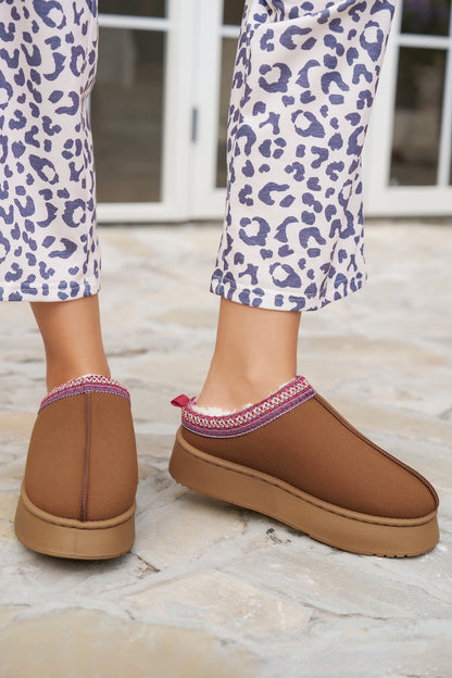 Chestnut Contrast Print Suede Plush Lined Snow Boots