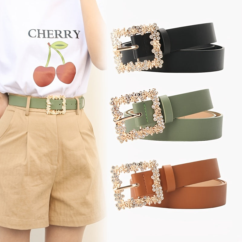 [Elegant Belt] 2023 Women's Fashion Accessory, Elegant Alloy Rhinestone Pin Buckle Belt, Versatile Dress Decorative Accessory, Casual & Sporty Style, Hand Washable - Ideal for Weekend and Festive Occasions, Weekend Casual Wea