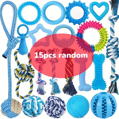 6/10/15pcs Random Style and Color Dog Chew Toys, Pet Toys for Teething, Entertainment, and Interaction, Puppy Chew Toy Pack with Knots, Rope Balls, and Spike Rings, Ideal Gift for Small Dogs
