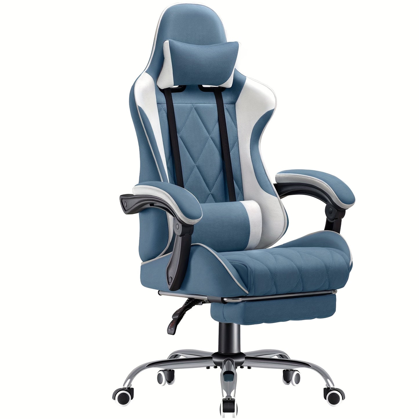Fabric Computer Chair Gaming Chair Massage Game Chair Cloth Office Chair with Headrest, Lumbar Support & Footrest