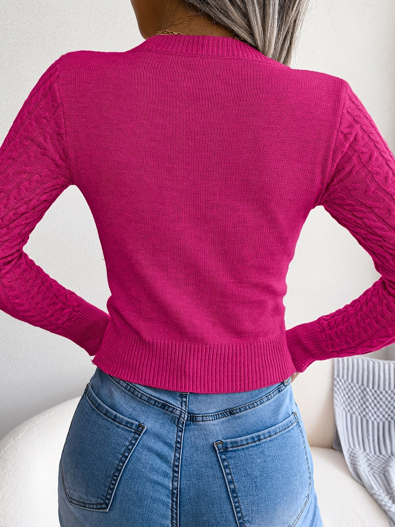 Damen-Langarmpullover mit Lochmuster | Hochelastisches Material, Rundhalsausschnitt, sexy, figurbetont, Herbst/Winter