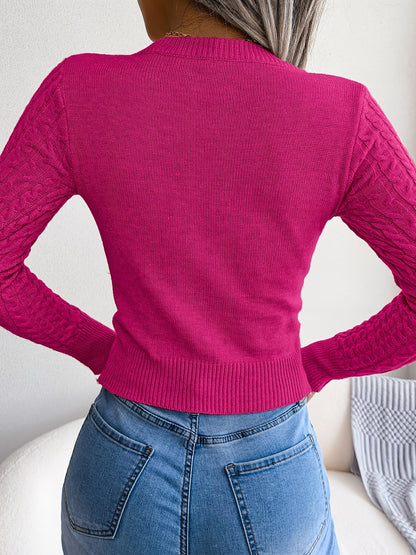 Damen-Langarmpullover mit Lochmuster | Hochelastisches Material, Rundhalsausschnitt, sexy, figurbetont, Herbst/Winter